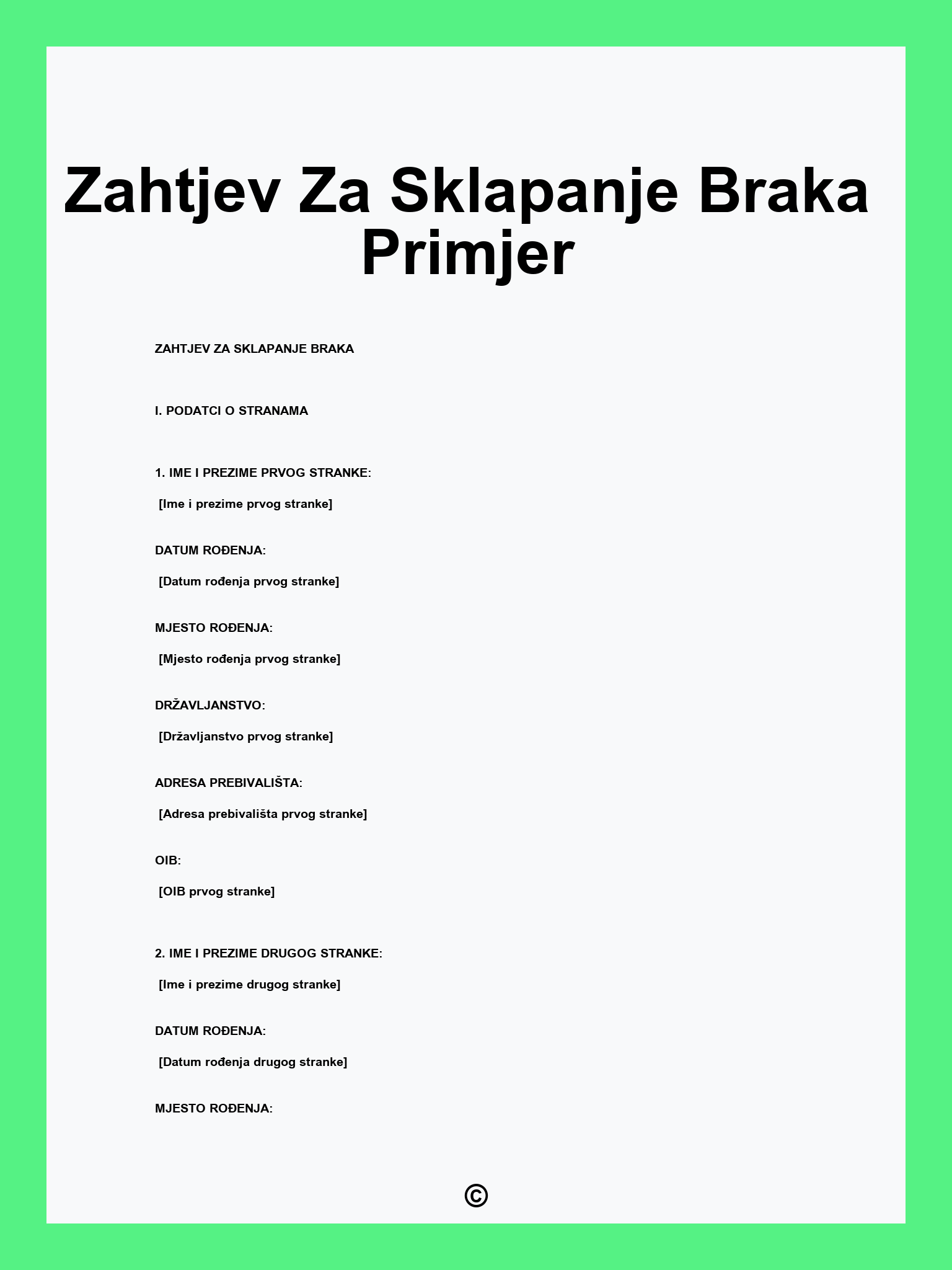 Zahtjev Za Sklapanje Braka Primjer