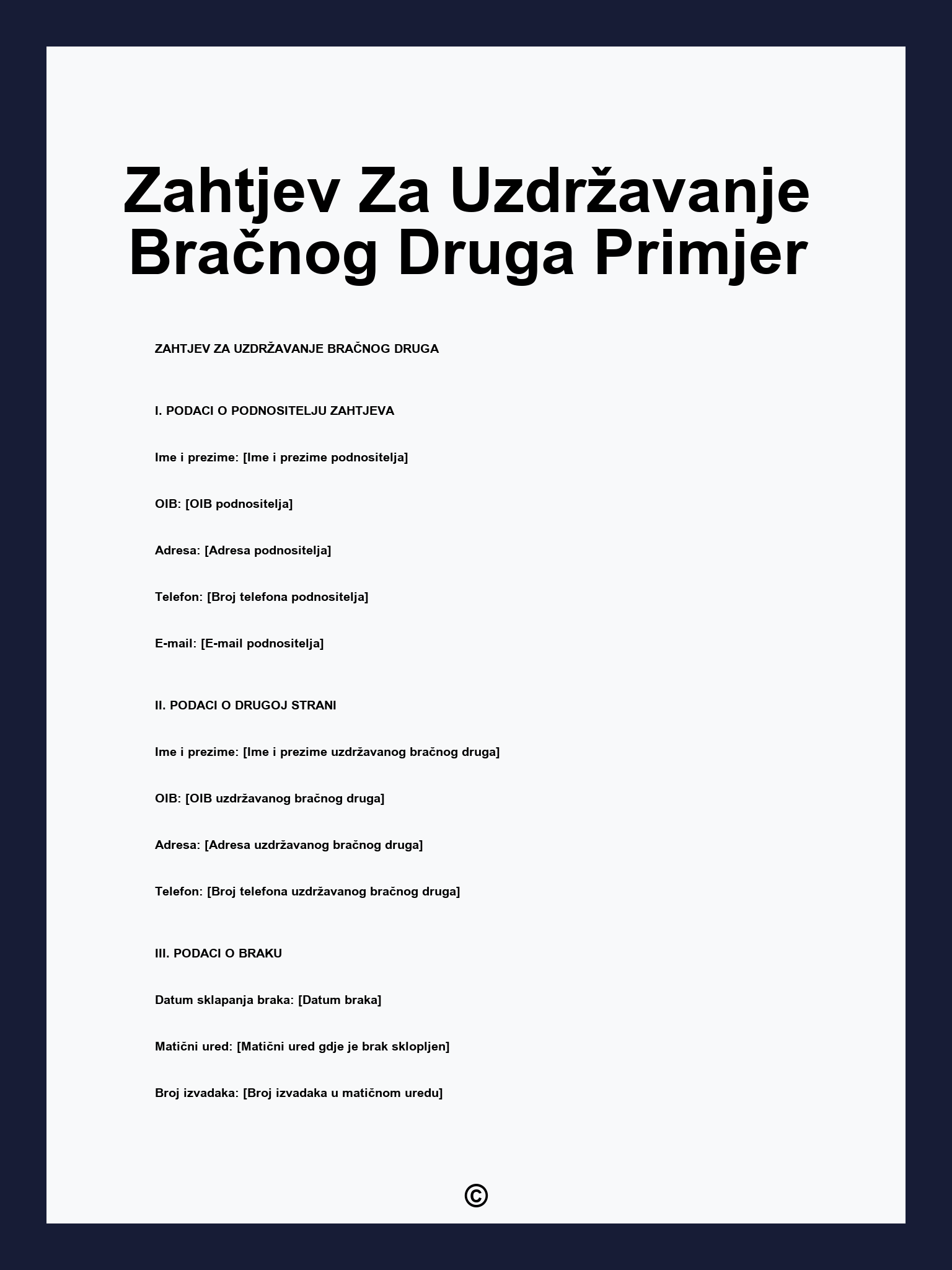 Zahtjev Za Uzdržavanje Bračnog Druga Primjer