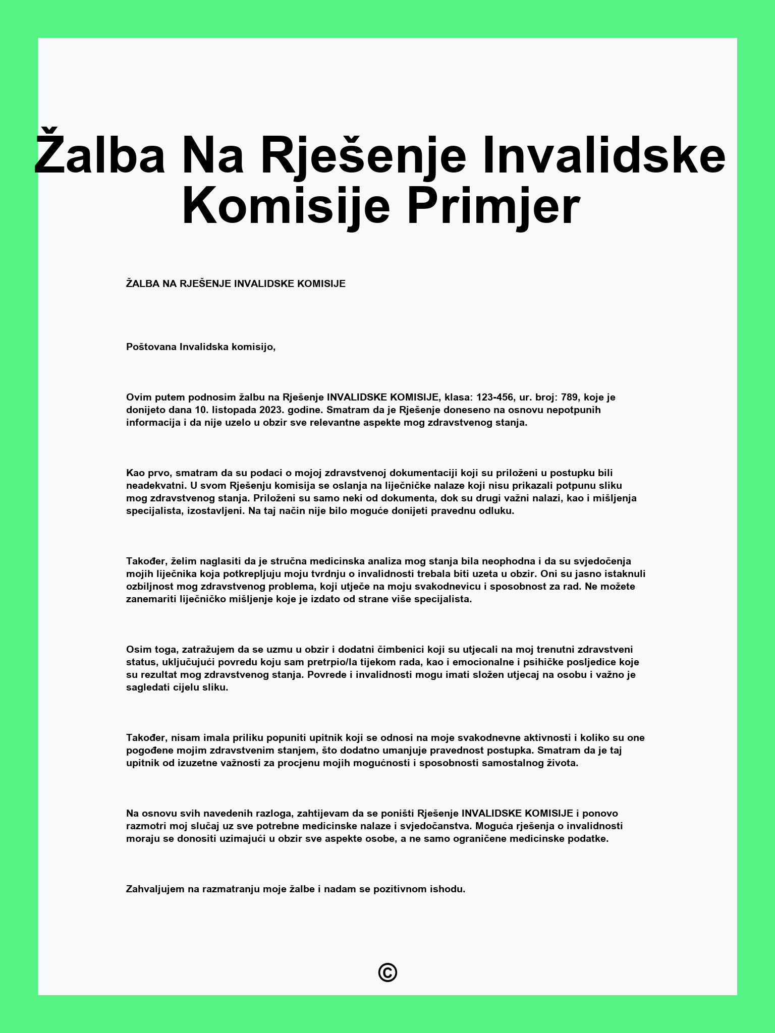 Žalba Na Rješenje Invalidske Komisije Primjer