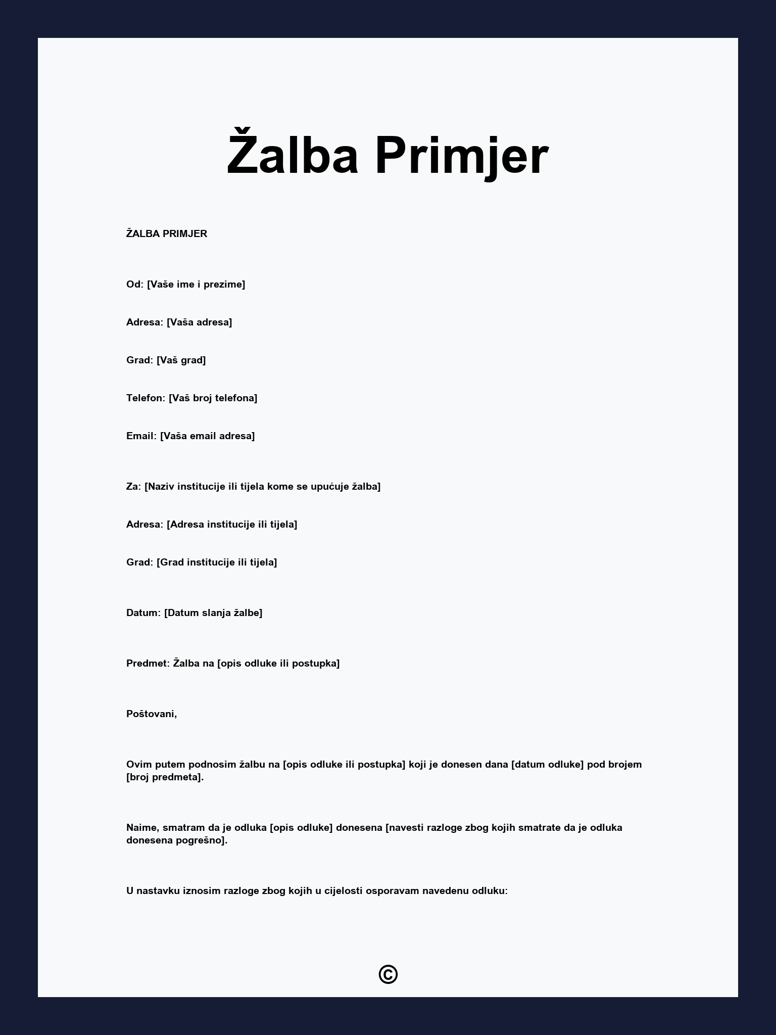 Žalba Primjer