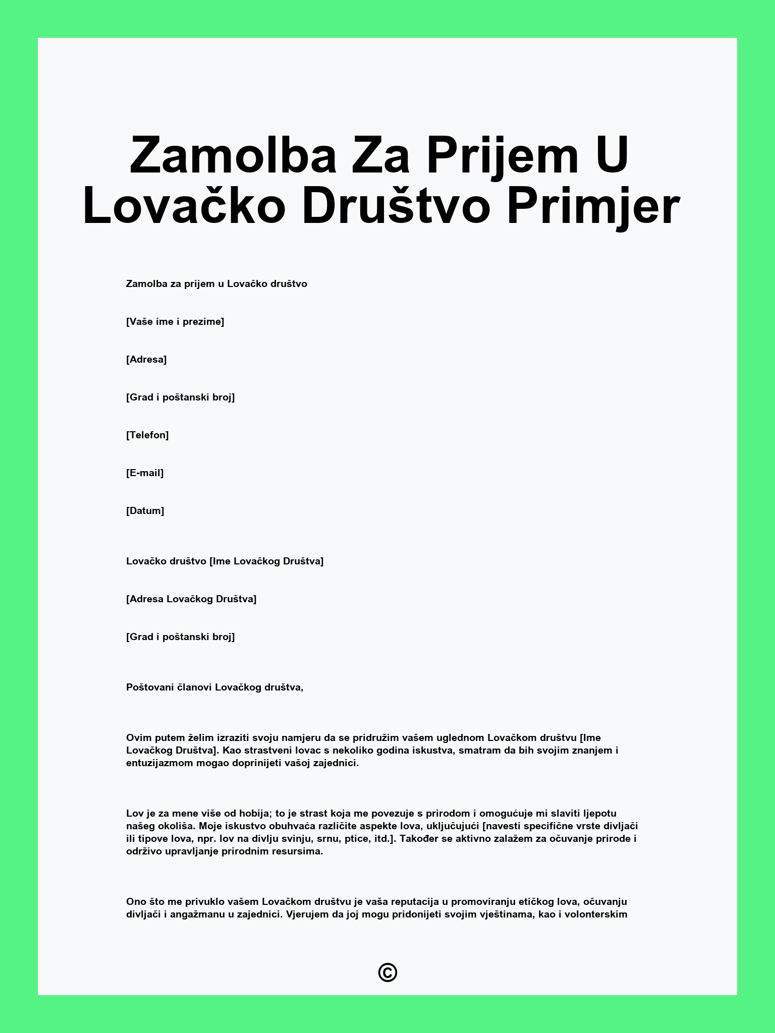 Zamolba Za Prijem U Lovačko Društvo Primjer