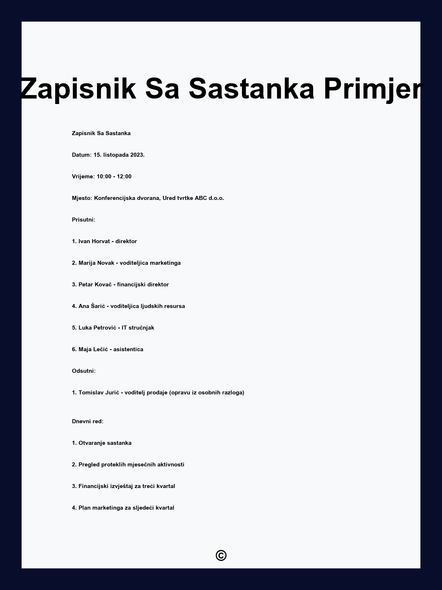 Zapisnik Sa Sastanka Primjer